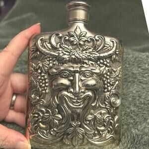 Godinger Flask Bacchus Silver Plated Ornate 80s Vintage